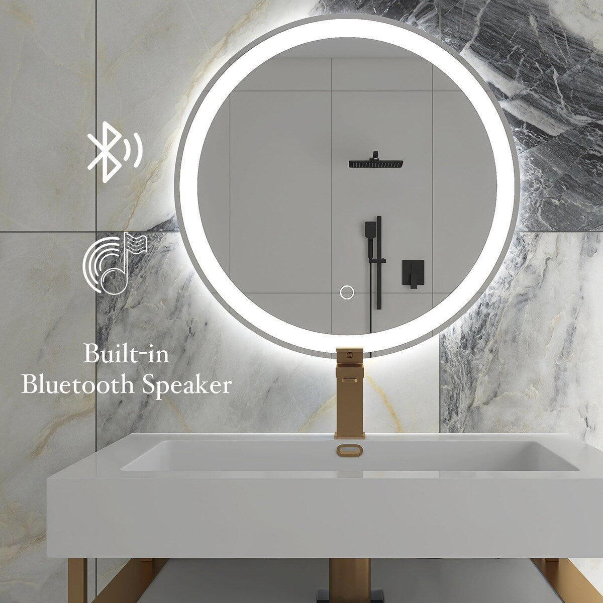 Round Frameless Anti-Fog Wall-Mount LED Bathroom Vanity Mirror