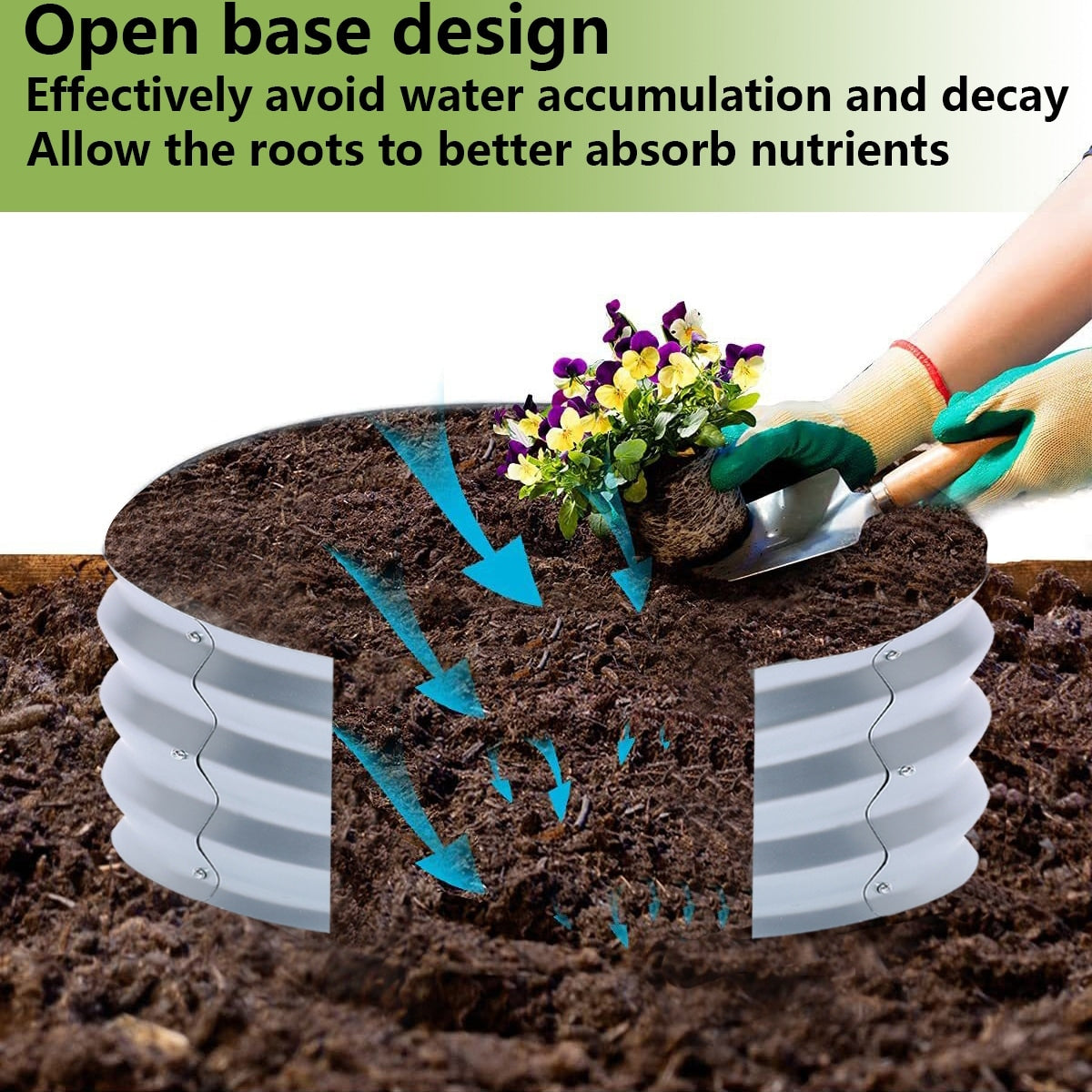 Round Galvanized Steel Raised Garden Bed Planter, Open Bottom