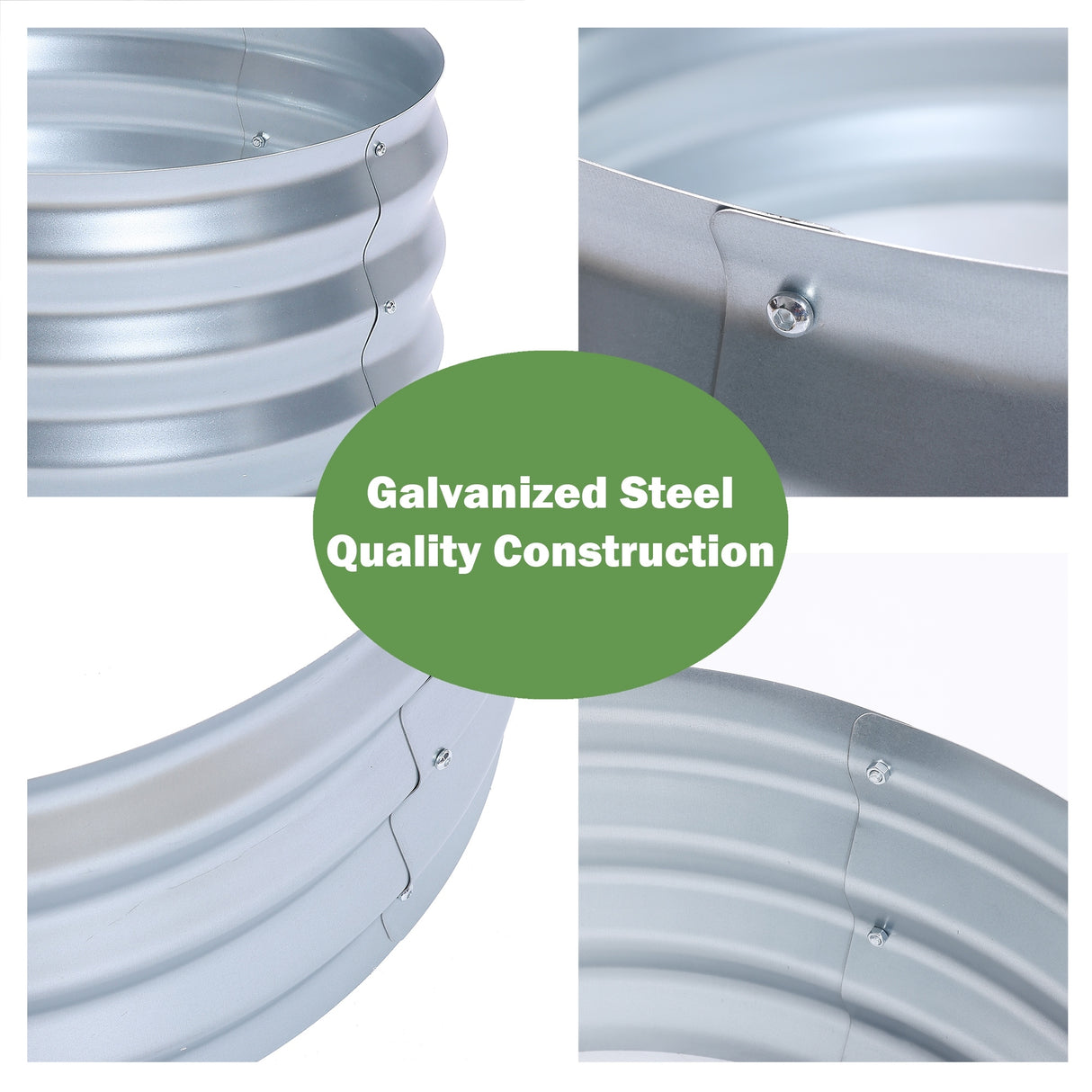 Round Galvanized Steel Raised Garden Bed Planter, Open Bottom