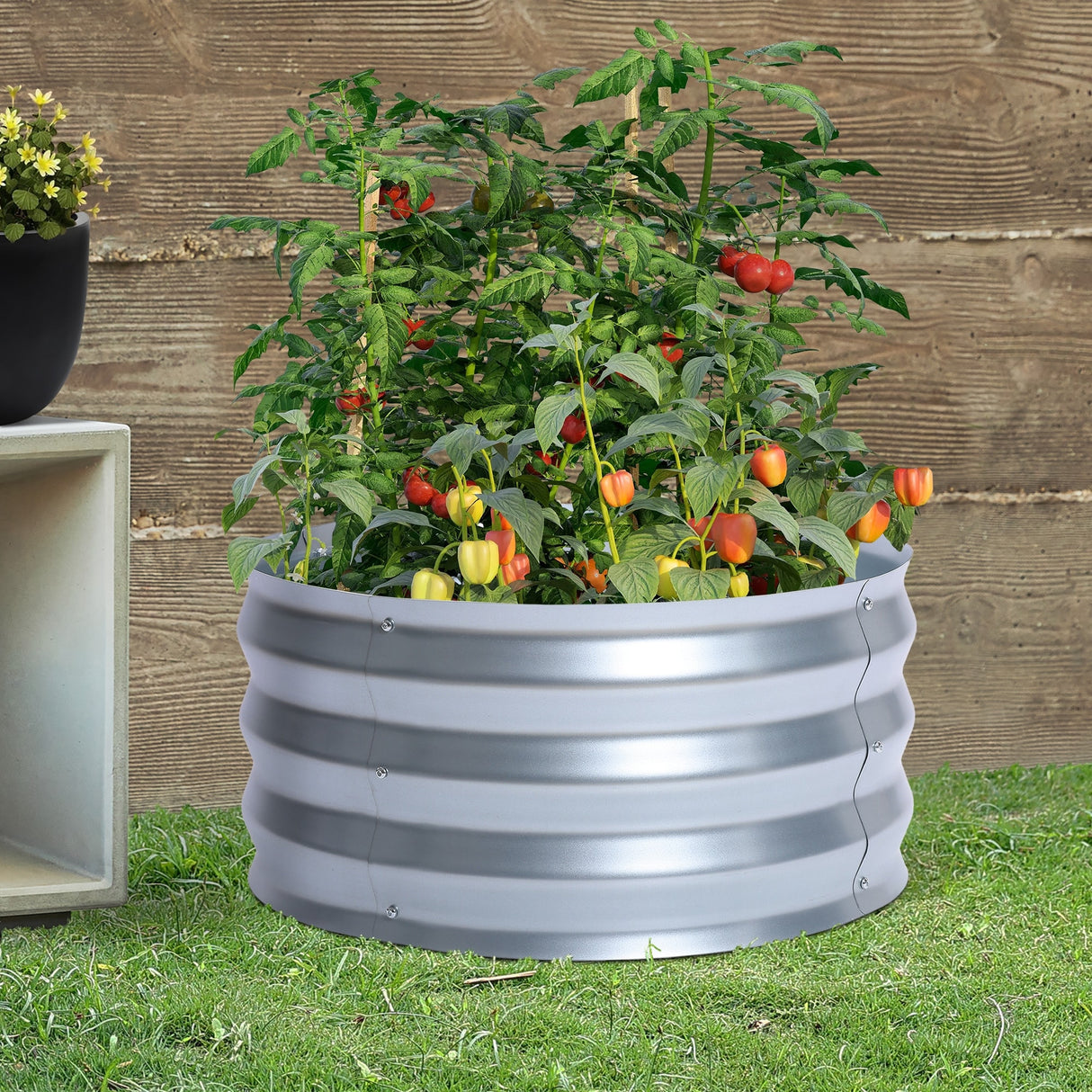 Round Galvanized Steel Raised Garden Bed Planter, Open Bottom