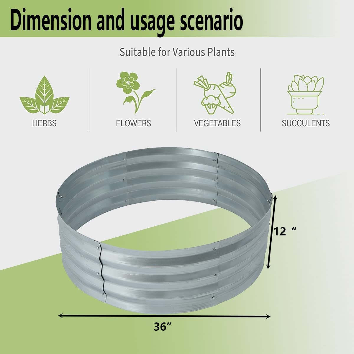 Round Galvanized Steel Raised Garden Bed Planter, Open Bottom