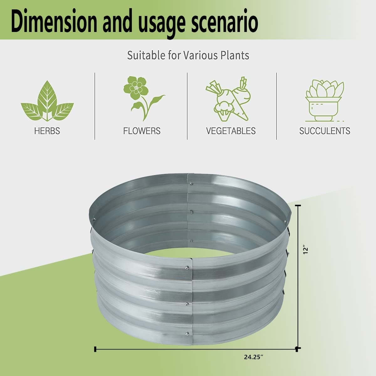 Round Galvanized Steel Raised Garden Bed Planter, Open Bottom
