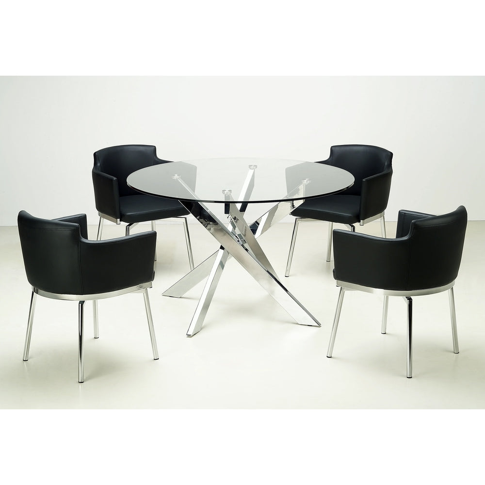 Somette Round Glass Top Chrome Dining Table - Silver