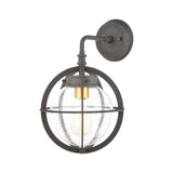 Round Globe Outdoor Porch Light - One Light Outdoor Exposed Bulb Wall Lantern with Mid Century Style Charcoal/Brushed B