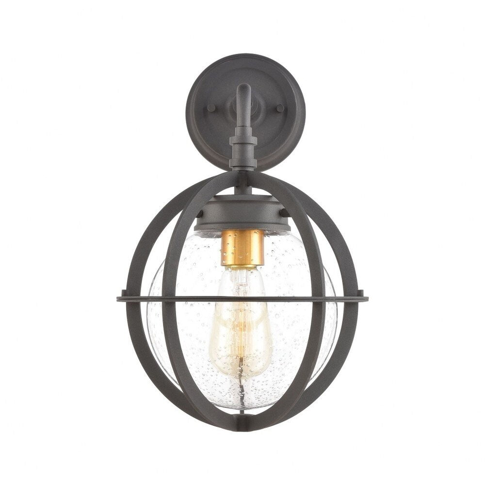 Round Globe Outdoor Porch Light - One Light Outdoor Exposed Bulb Wall Lantern with Mid Century Style Charcoal/Brushed B