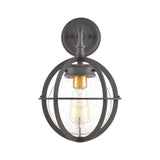 Round Globe Outdoor Porch Light - One Light Outdoor Exposed Bulb Wall Lantern with Mid Century Style Charcoal/Brushed B