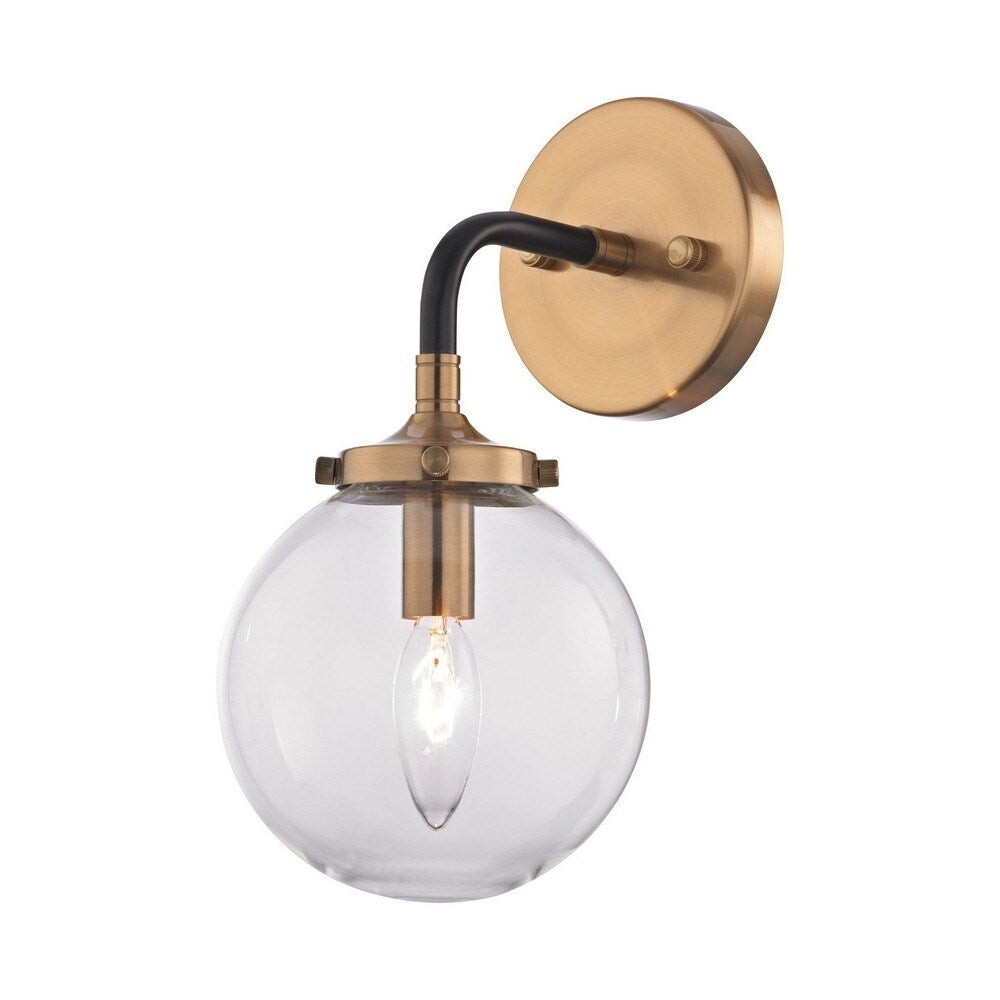 Round Globe Wall Light with Clear Glass and Exposed Bulb - One Light