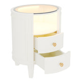 Round LED Bedside Table Nightstand with 2 Drawers and Open Shelf for Bedroom