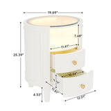 Round LED Bedside Table Nightstand with 2 Drawers and Open Shelf for Bedroom