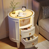Round LED Bedside Table Nightstand with 2 Drawers and Open Shelf for Bedroom