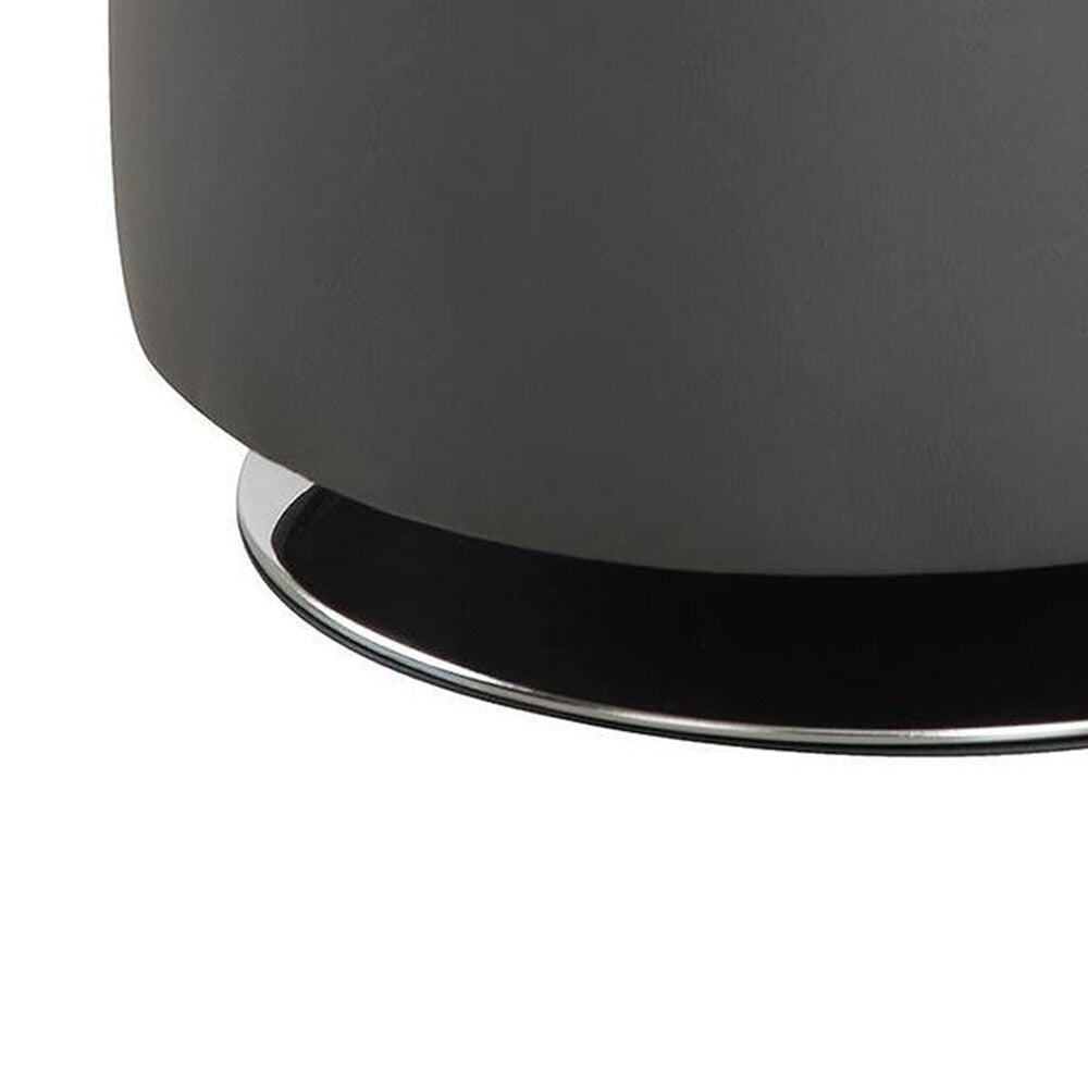 Round Leatherette Swivel Ottoman with Tufted Seat, Gray and Black