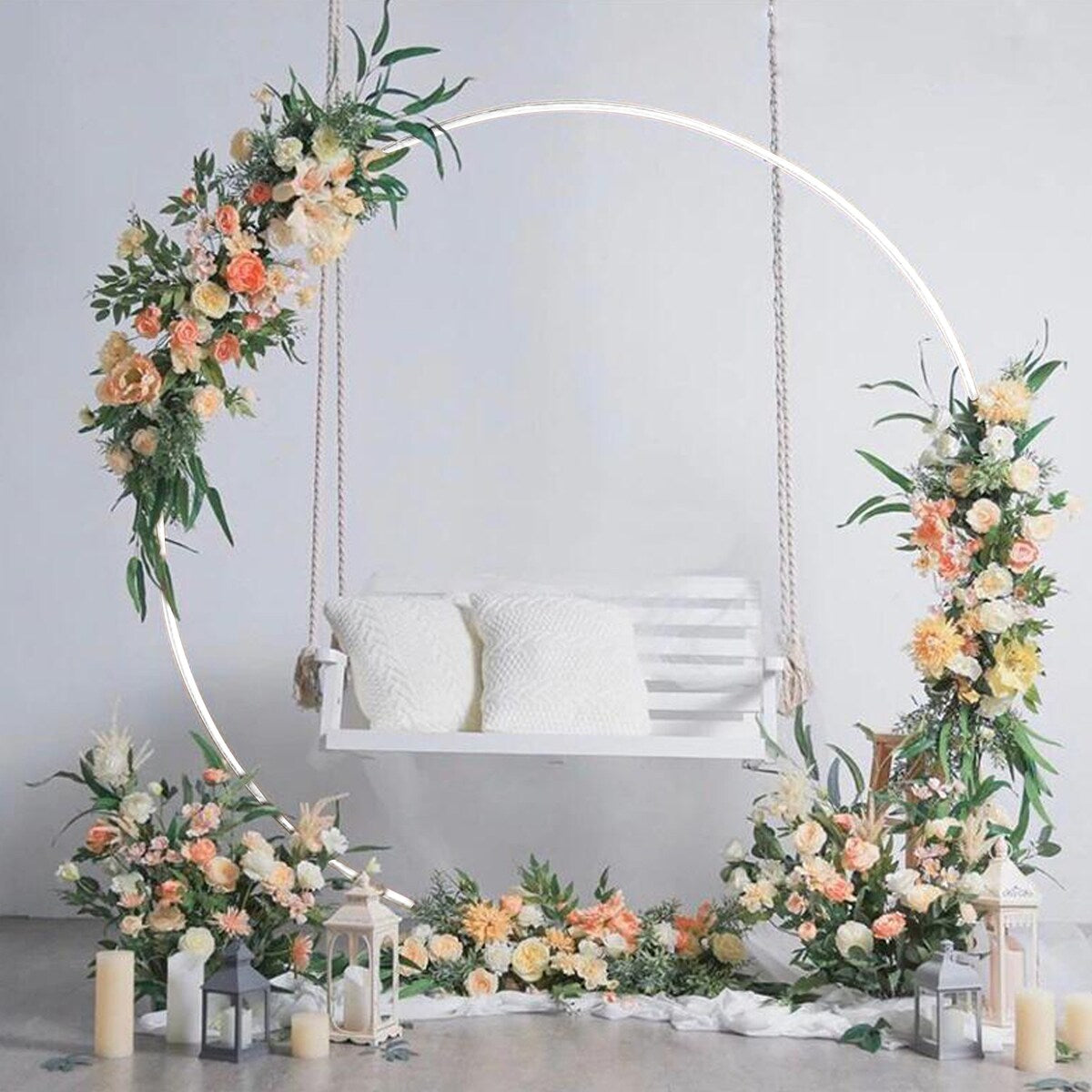 Round Metal Arch Wedding Backdrop Stand Outdoor Party Arbors Hoop Arch