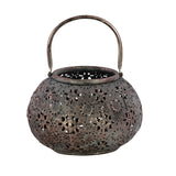 Round Metal Lantern with Floral Pierced Design, Small, Brown