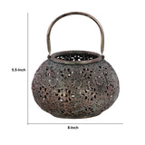 Round Metal Lantern with Floral Pierced Design, Small, Brown