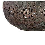Round Metal Lantern with Floral Pierced Design, Small, Brown