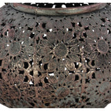 Round Metal Lantern with Floral Pierced Design, Small, Brown