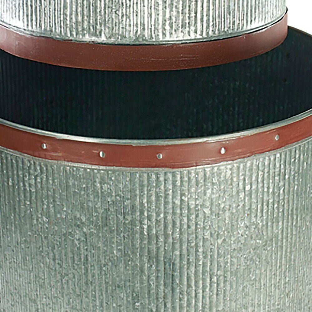 Round Metal Planters with Ribbed Body, Gray and Brown, Set of 2