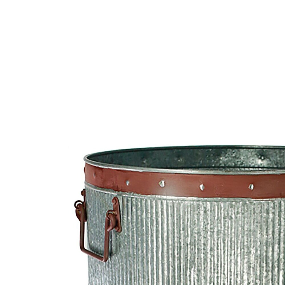 Round Metal Planters with Ribbed Body, Gray and Brown, Set of 2