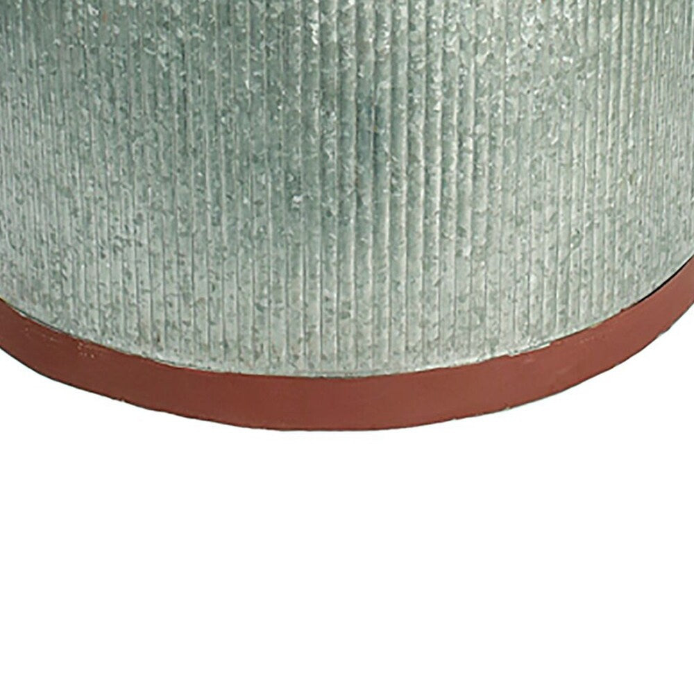 Round Metal Planters with Ribbed Body, Gray and Brown, Set of 2