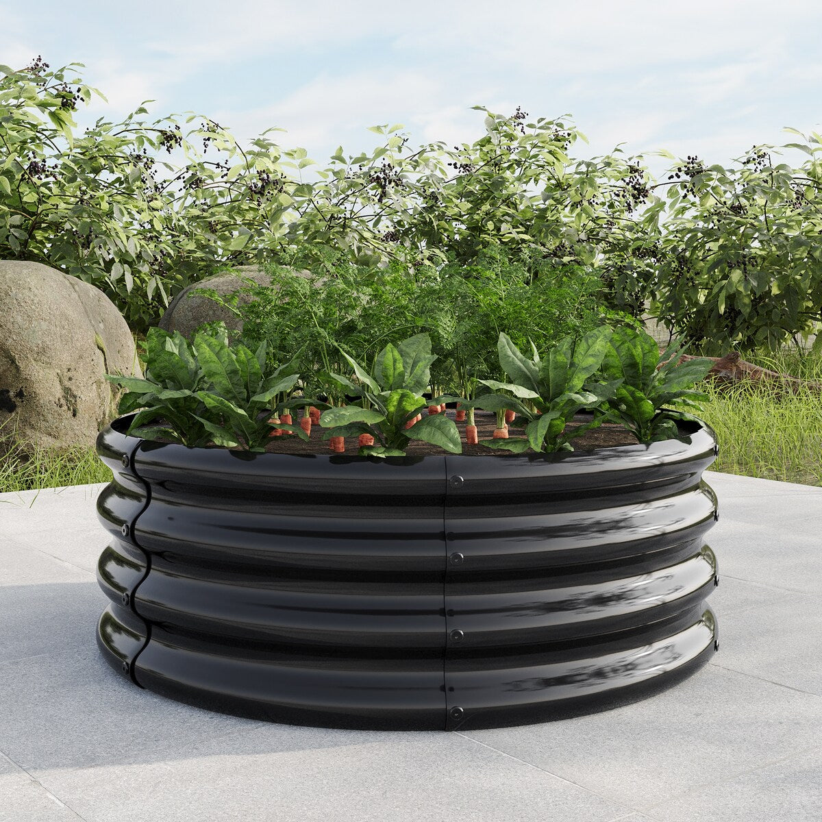 Round Metal Raised Beds Planter Box for Flowers, Herbs, Fruits