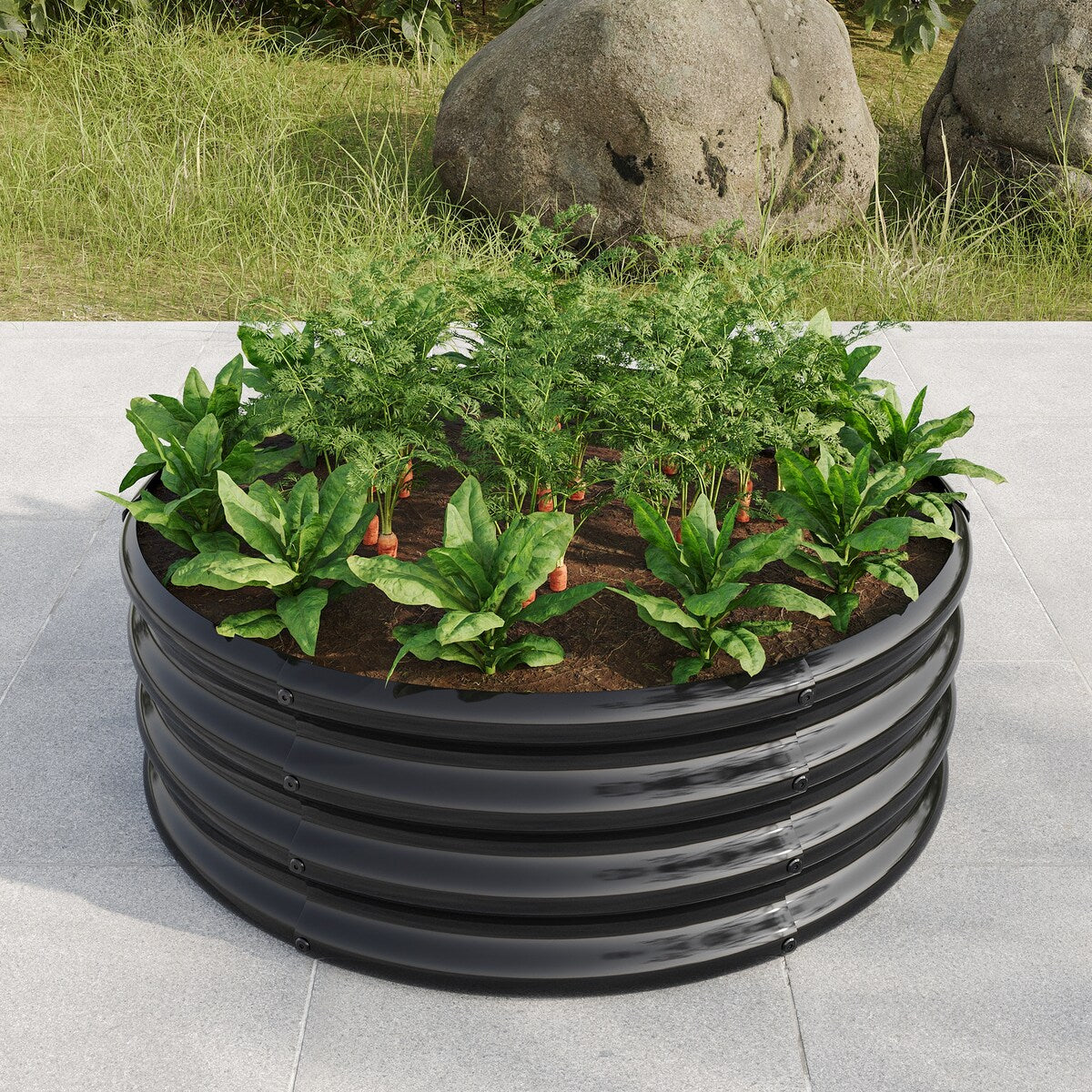 Round Metal Raised Beds Planter Box for Flowers, Herbs, Fruits