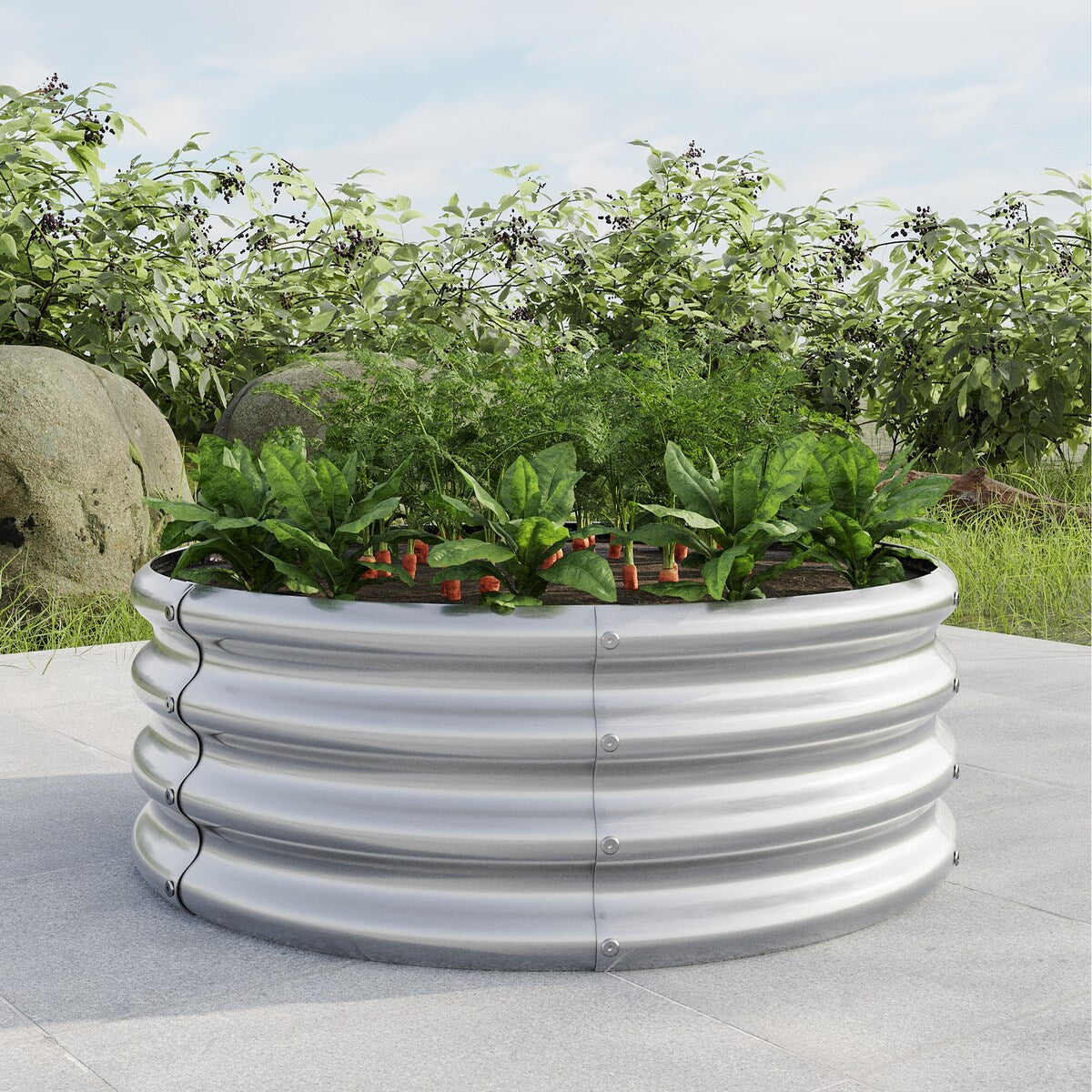 Round Metal Raised Beds Planter Box for Flowers, Herbs, Fruits