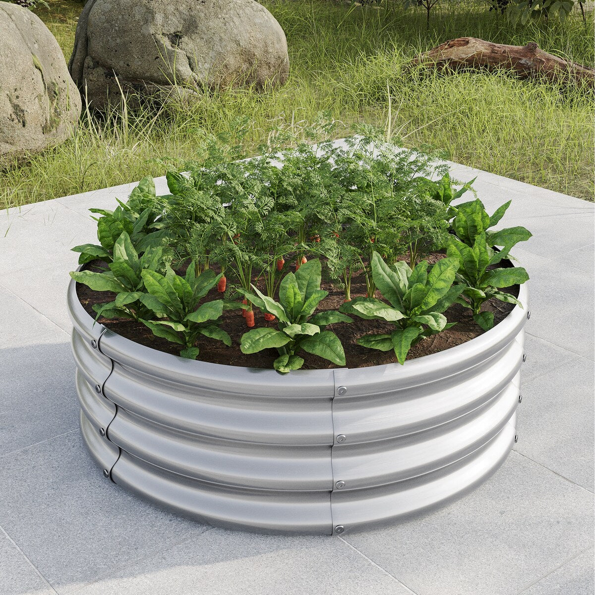 Round Metal Raised Beds Planter Box for Flowers, Herbs, Fruits