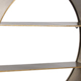 Round Metal Wall Shelf with 2 Tier Storage and Copper Edges, Brown