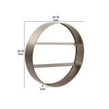 Round Metal Wall Shelf with 2 Tier Storage and Copper Edges, Brown