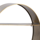 Round Metal Wall Shelf with 2 Tier Storage and Copper Edges, Brown