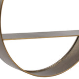 Round Metal Wall Shelf with 2 Tier Storage and Copper Edges, Brown