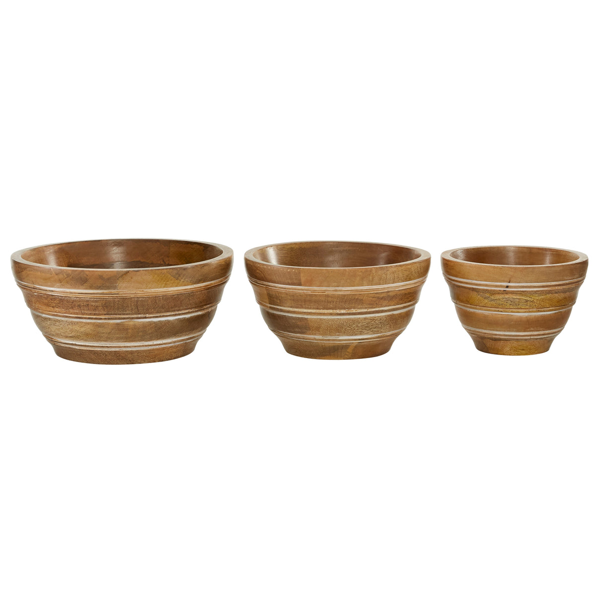 Brown Wood Mediterranean Serving Bowl (Set of 3) - 12 x 12 x 5