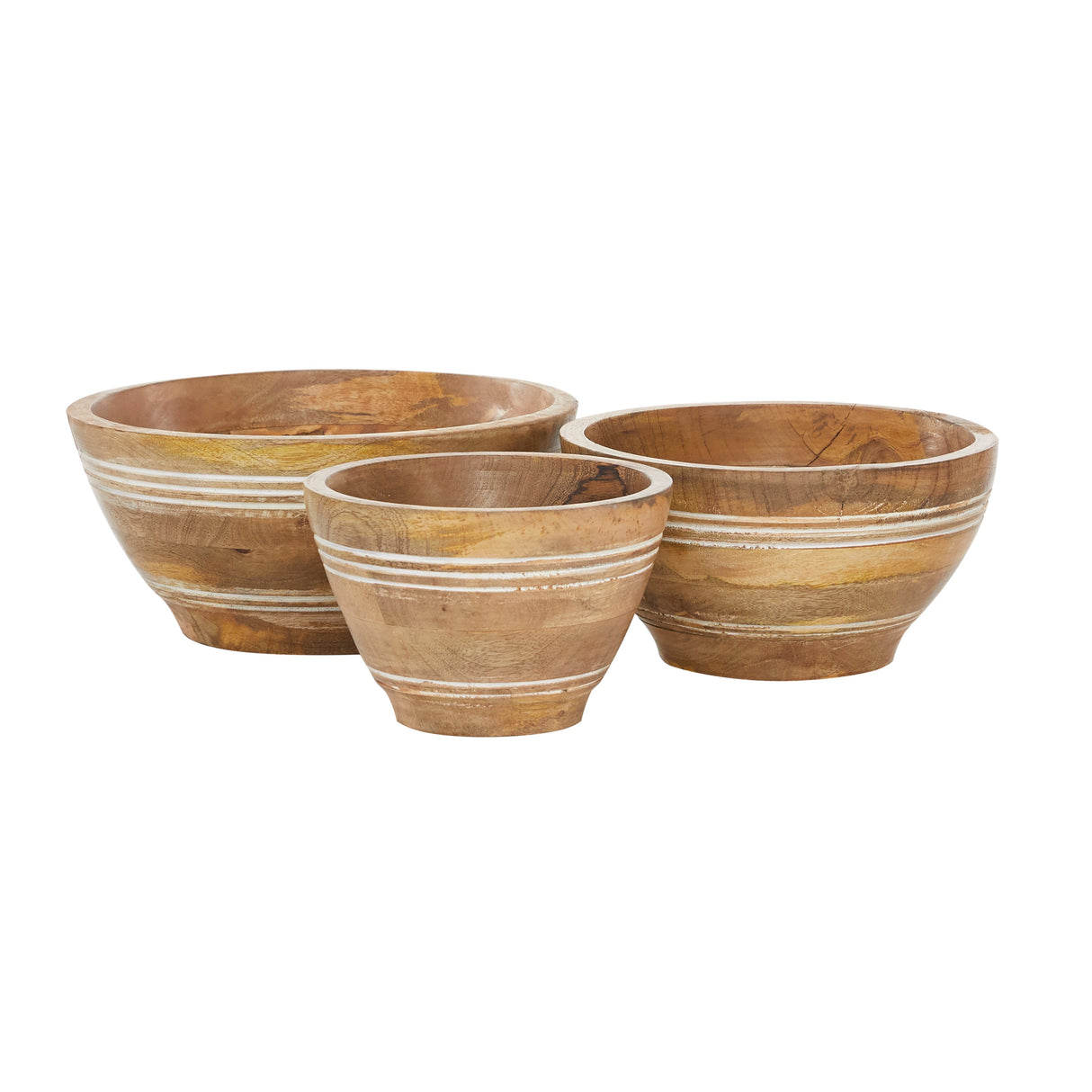 Brown Wood Mediterranean Serving Bowl (Set of 3) - 12 x 12 x 5
