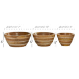 Brown Wood Mediterranean Serving Bowl (Set of 3) - 12 x 12 x 5