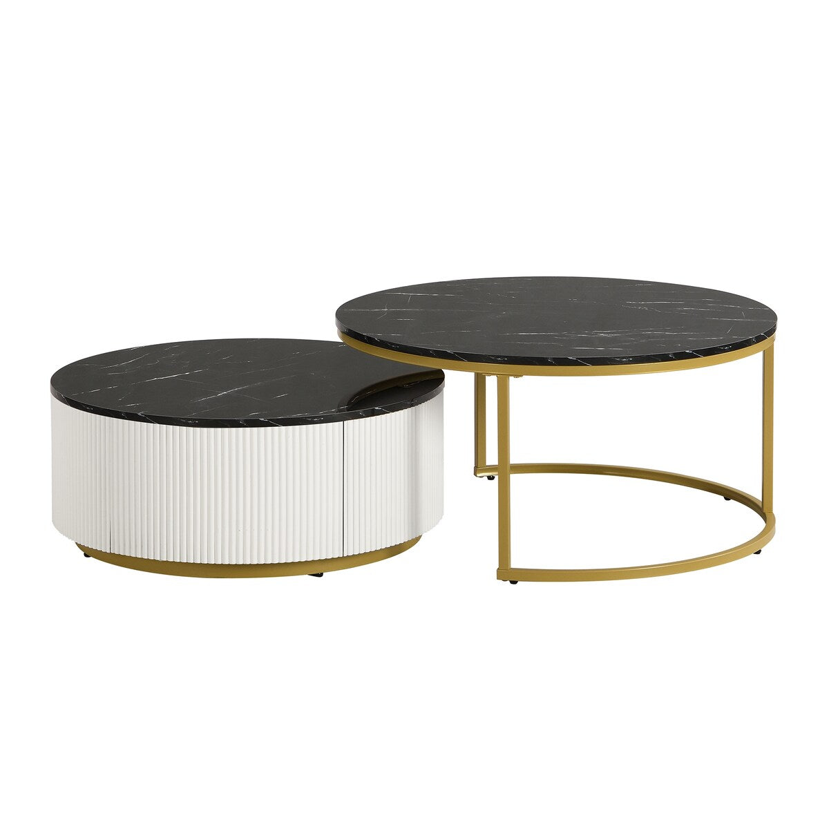 Round Nesting Coffee Table Fluted with Drawer