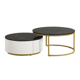 Round Nesting Coffee Table Fluted with Drawer