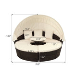 Round Outdoor Sectional Sofa Set Rattan Daybed Sunbed with Retractable Canopy, Separate Seating and Removable Cushion