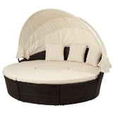 Round Outdoor Sectional Sofa Set Rattan Daybed Sunbed with Retractable Canopy, Separate Seating and Removable Cushion