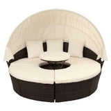 Round Outdoor Sectional Sofa Set Rattan Daybed Sunbed with Retractable Canopy, Separate Seating and Removable Cushion