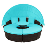 Round Outdoor Sectional Sofa Set Rattan Daybed Sunbed with Retractable Canopy, Separate Seating and Removable Cushion