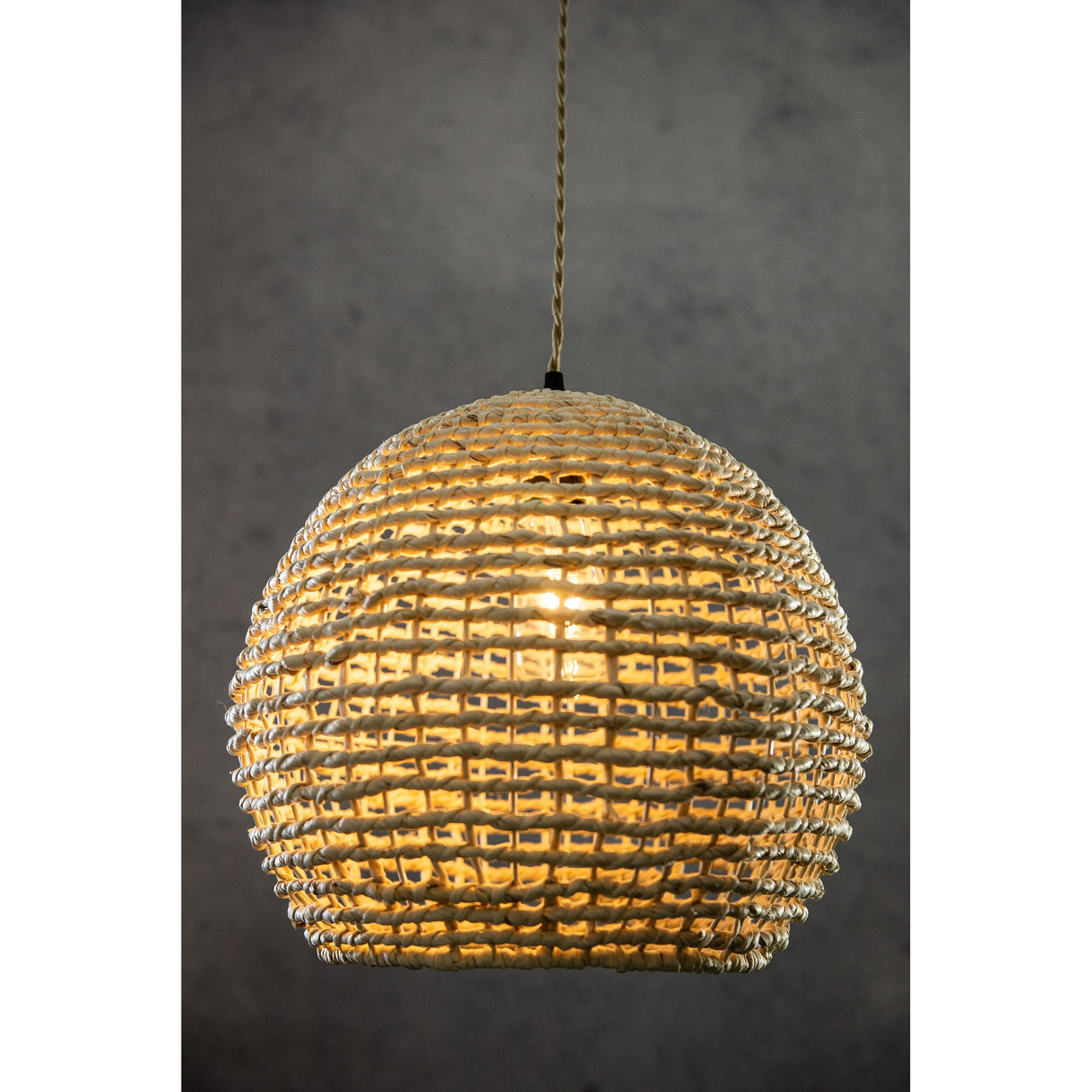 Round Rattan Hanging Light handwoven Bamboo Pendant Light - 14" Wide