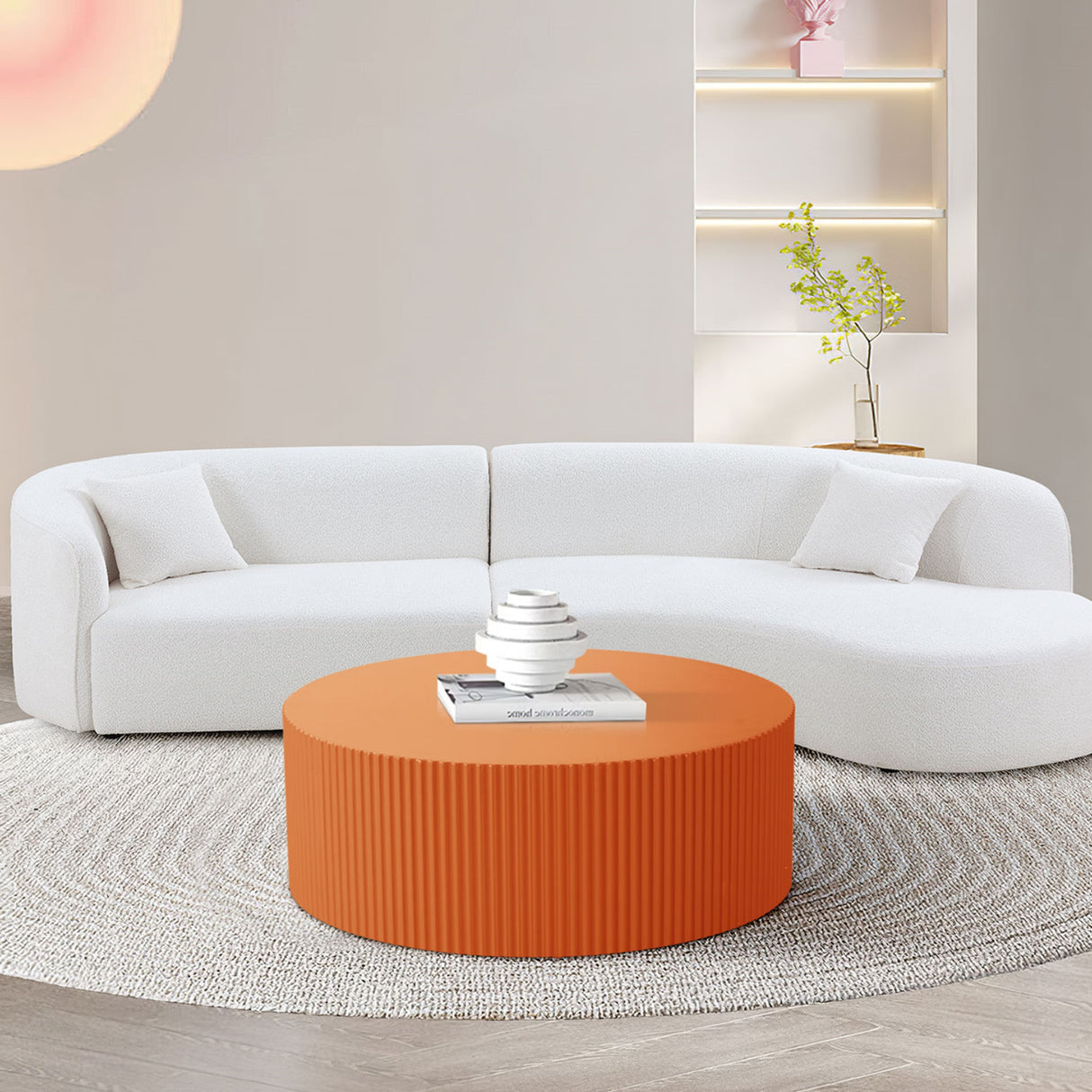 Modern Glam 36 inches Handcraft Relief Side End Round Coffee Table for Living Room