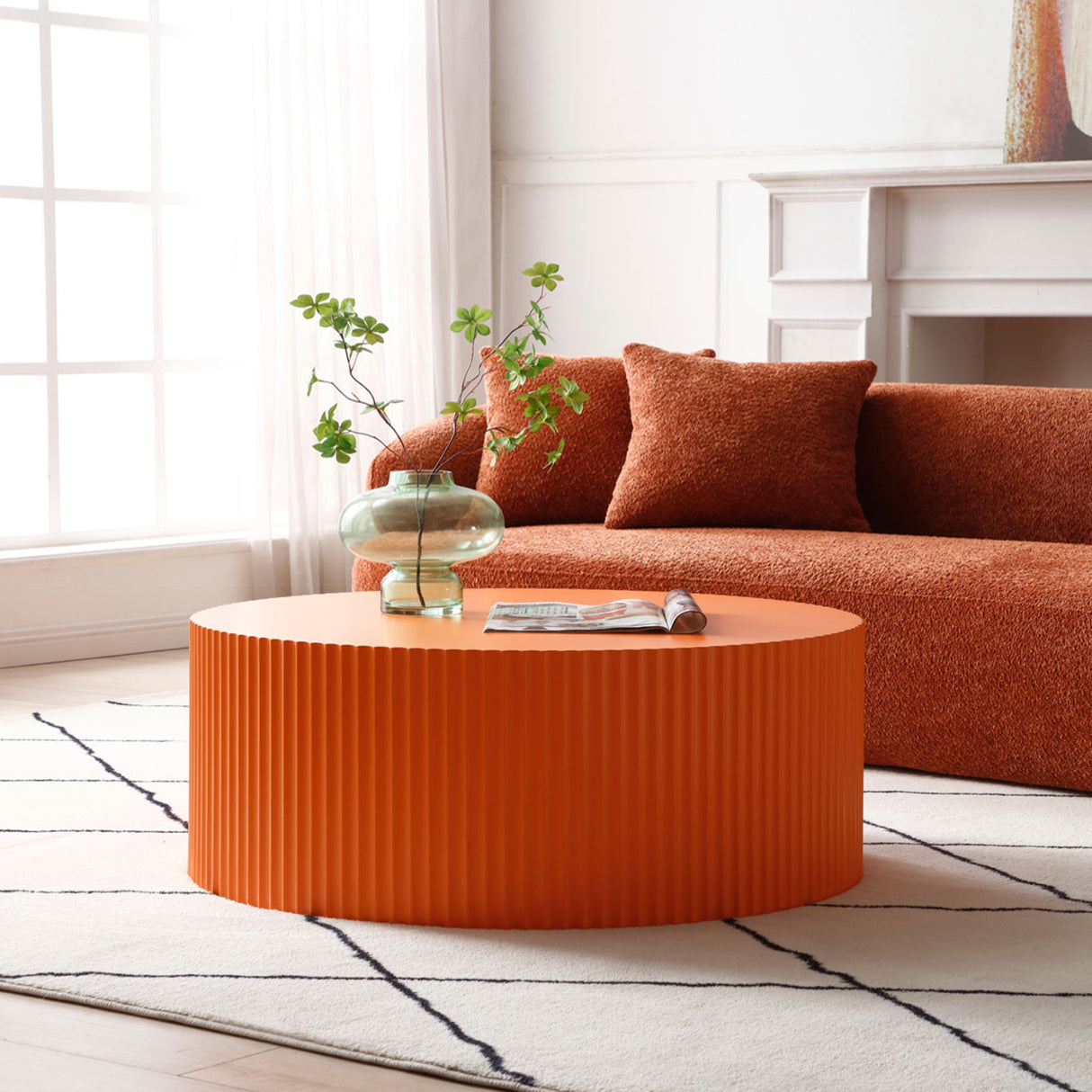 Modern Glam 36 inches Handcraft Relief Side End Round Coffee Table for Living Room