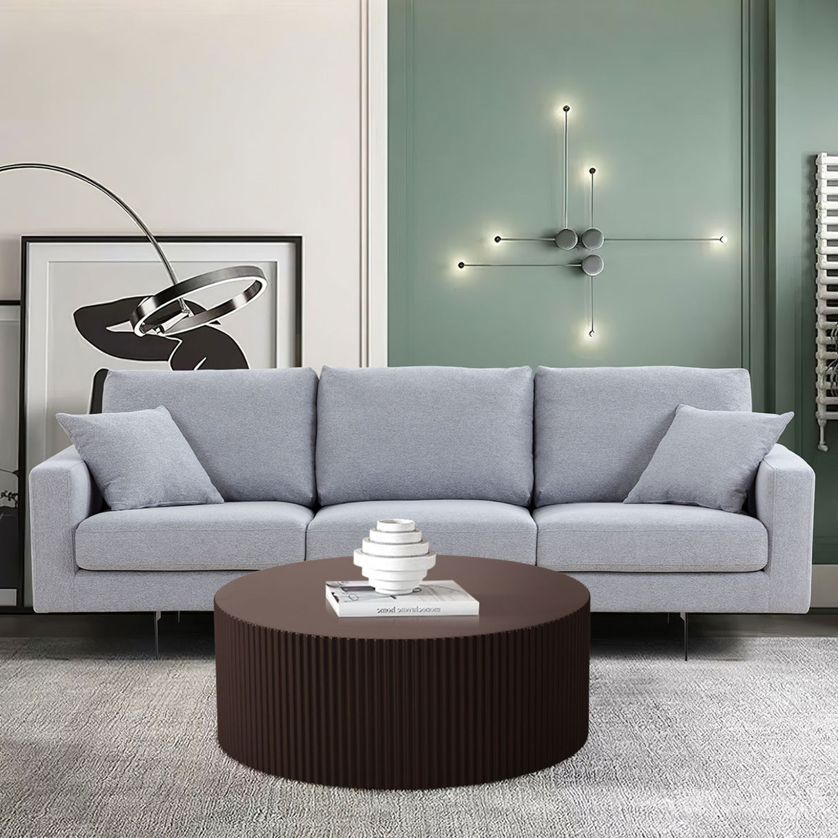 Modern Glam 36 inches Handcraft Relief Side End Round Coffee Table for Living Room