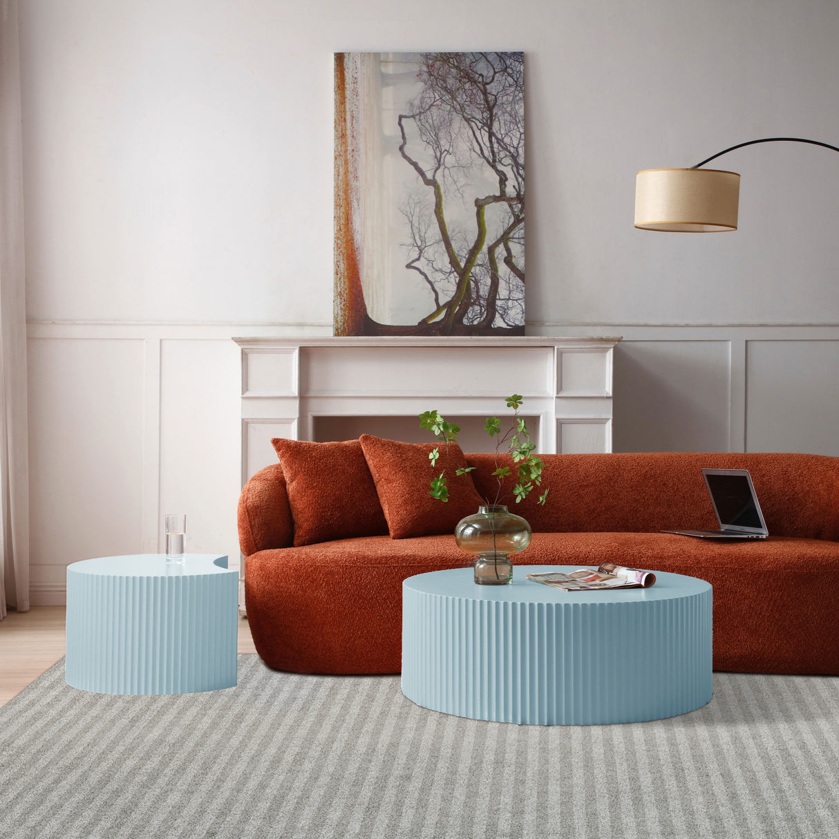 Modern Glam 36 inches Handcraft Relief Side End Round Coffee Table for Living Room
