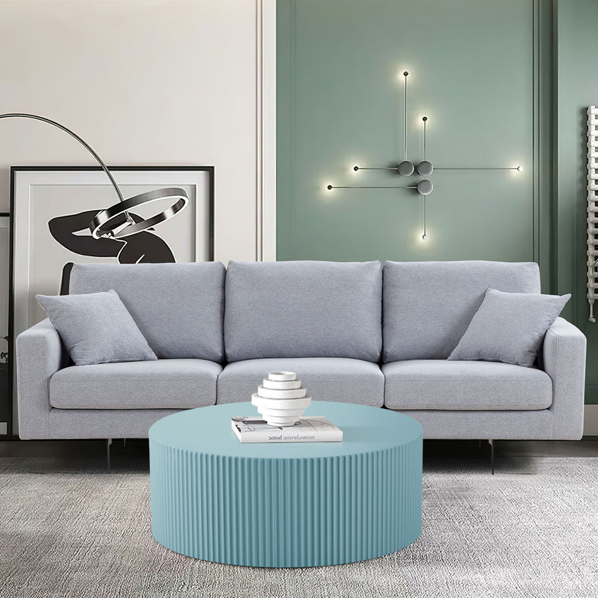Modern Glam 36 inches Handcraft Relief Side End Round Coffee Table for Living Room