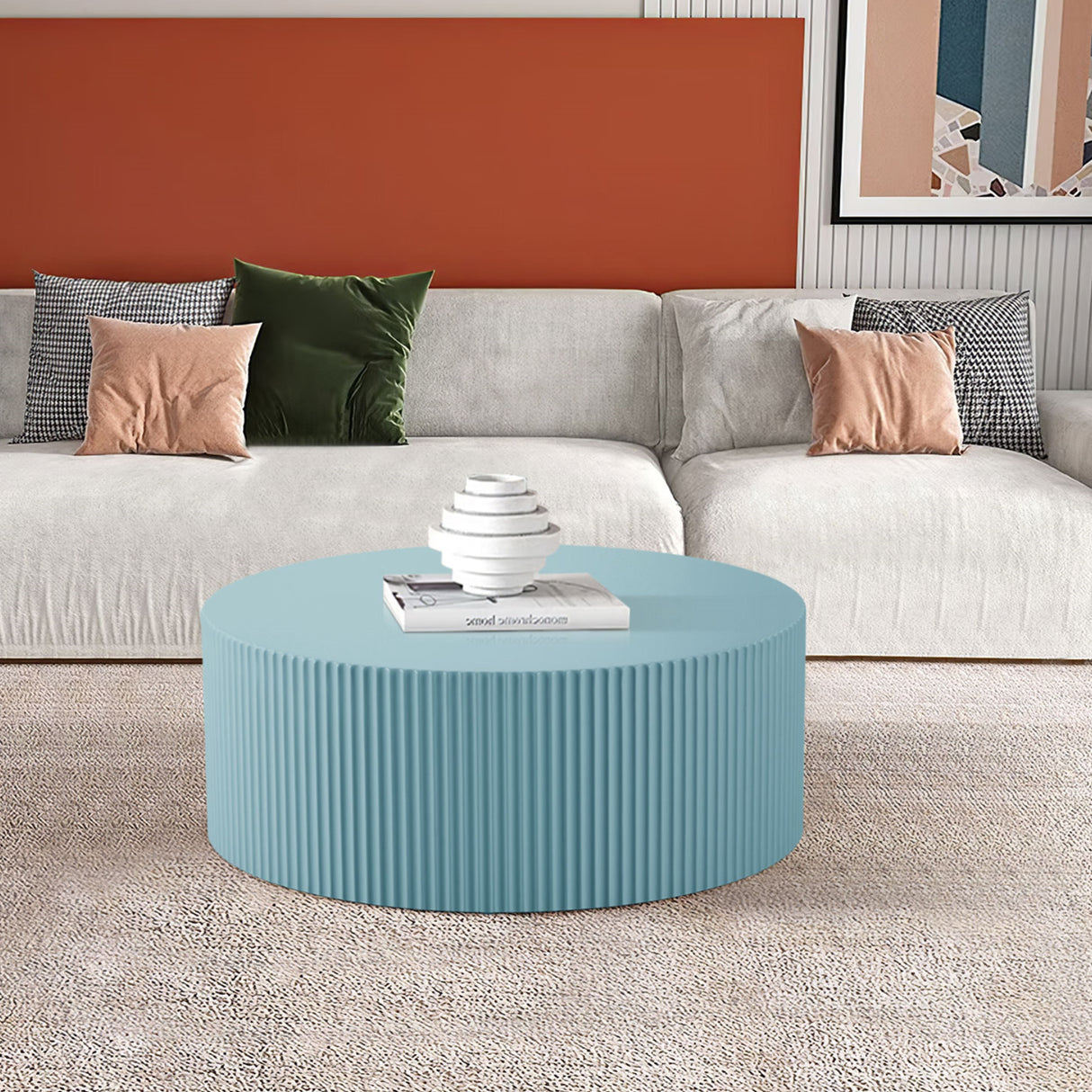 Modern Glam 36 inches Handcraft Relief Side End Round Coffee Table for Living Room