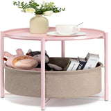 Round Side Table with Fabric Storage Basket - 20.47"D x 17.71"W x 20.47"H