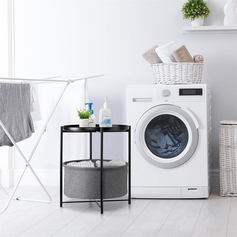 Round Side Table with Fabric Storage Basket - 20.47"D x 17.71"W x 20.47"H