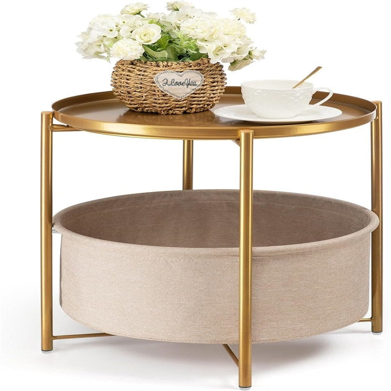 Round Side Table with Fabric Storage Basket - 20.47"D x 17.71"W x 20.47"H
